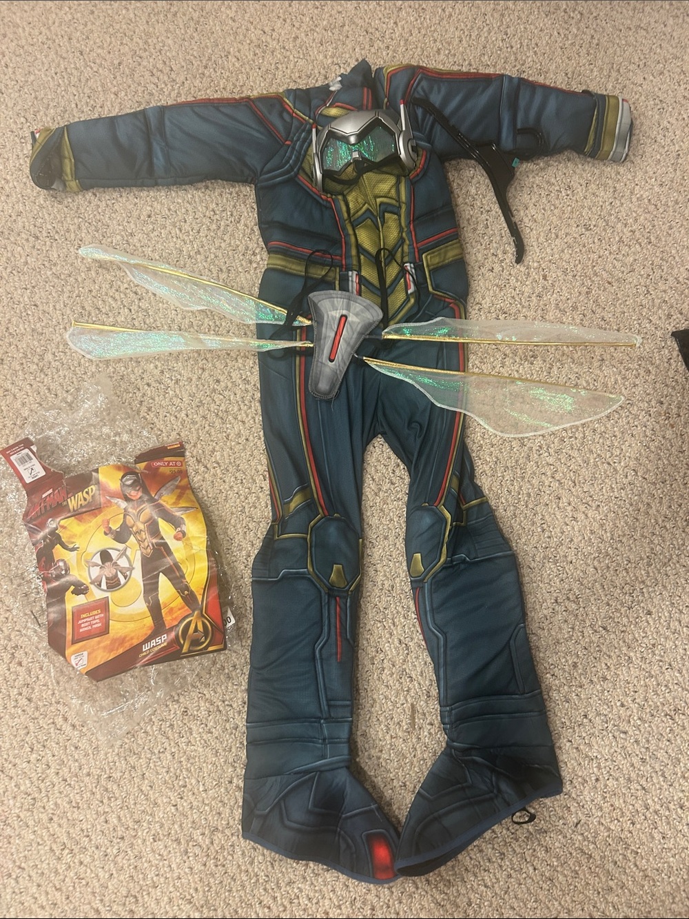 Marvel Kids Wasp Costume in Blue with Gold Accents and Iridescent Wings